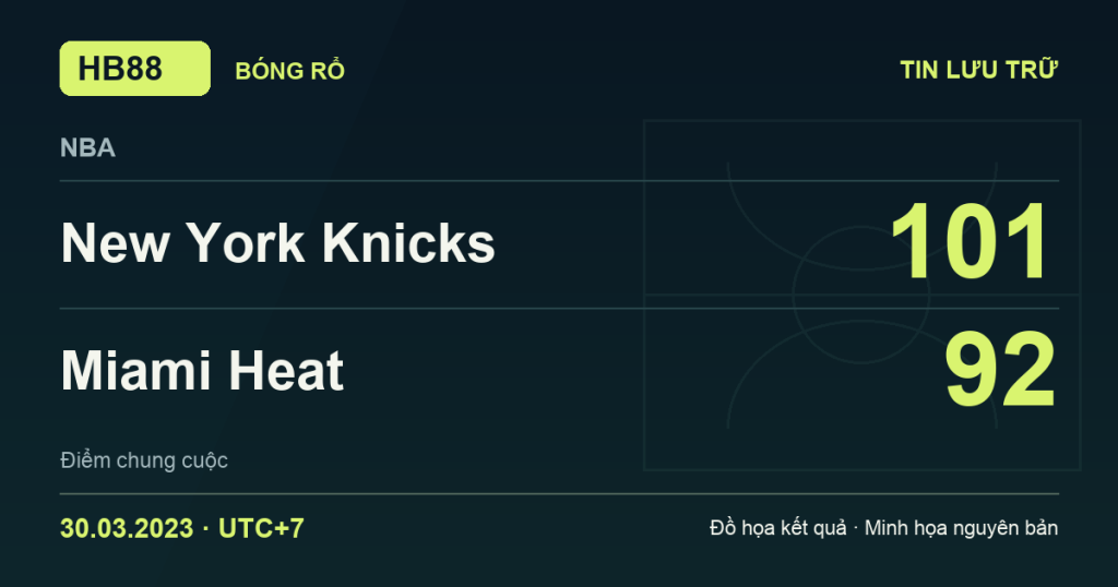 Đồ họa kết quả trận New York Knicks 101–92 Miami Heat: kết quả NBA ngày 30/03/2023 (giờ Việt Nam).