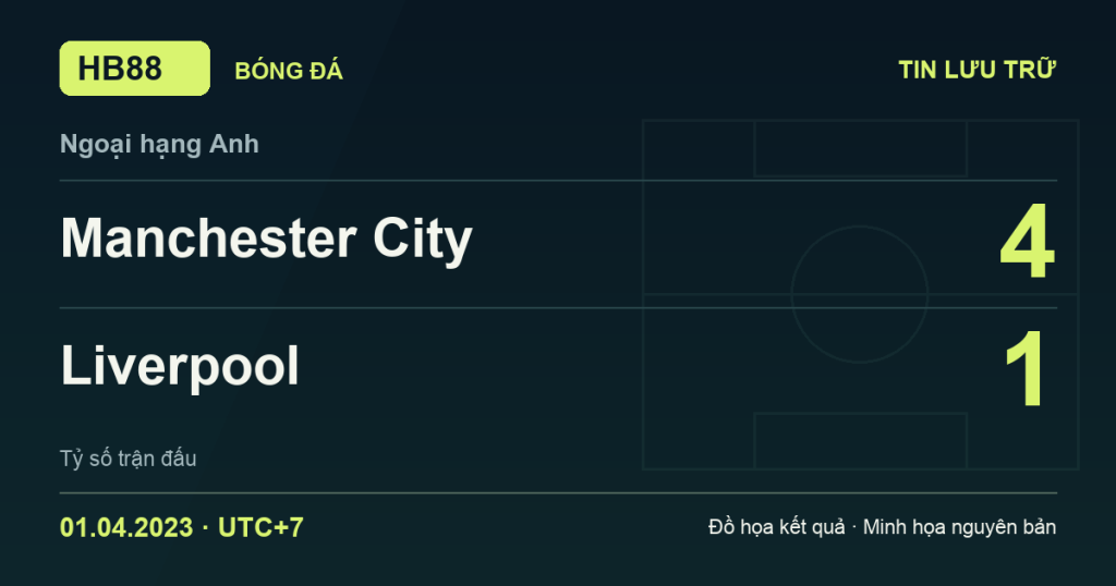 Đồ họa kết quả trận Manchester City 4–1 Liverpool: kết quả Ngoại hạng Anh ngày 01/04/2023 (giờ Việt Nam).