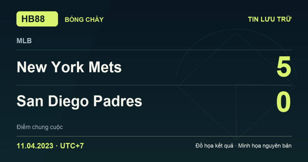 Đồ họa kết quả trận New York Mets 5–0 San Diego Padres: kết quả MLB ngày 11/04/2023 (giờ Việt Nam).