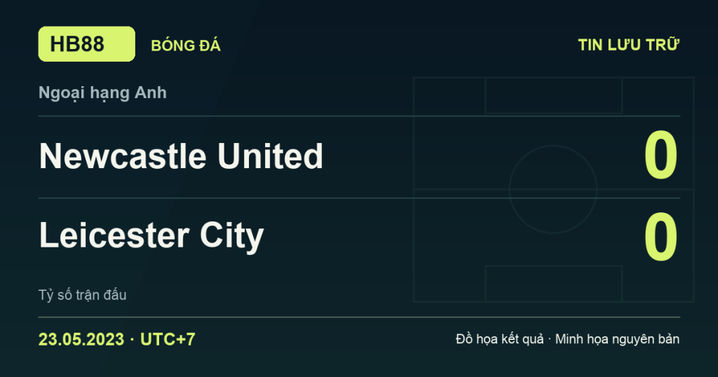 Đồ họa kết quả trận Newcastle United 0–0 Leicester City: kết quả Ngoại hạng Anh ngày 23/05/2023 (giờ Việt Nam).