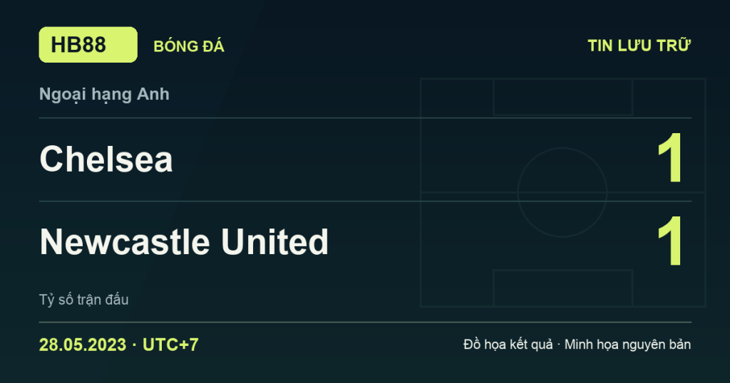 Đồ họa kết quả trận Chelsea 1–1 Newcastle United: kết quả Ngoại hạng Anh ngày 28/05/2023 (giờ Việt Nam).