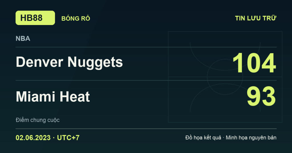 Đồ họa kết quả trận Denver Nuggets 104–93 Miami Heat: kết quả NBA ngày 02/06/2023 (giờ Việt Nam).