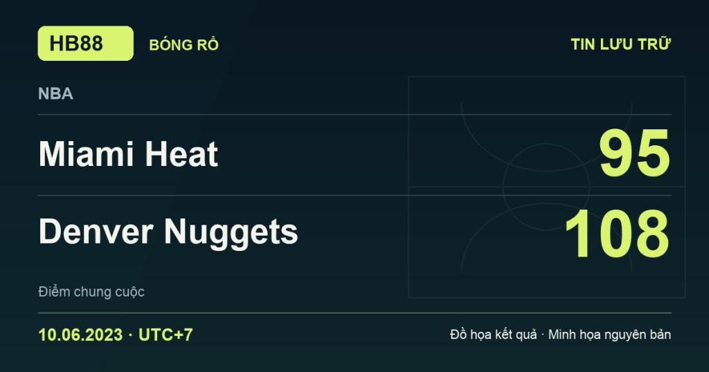 Đồ họa kết quả trận Miami Heat 95–108 Denver Nuggets: kết quả NBA ngày 10/06/2023 (giờ Việt Nam).