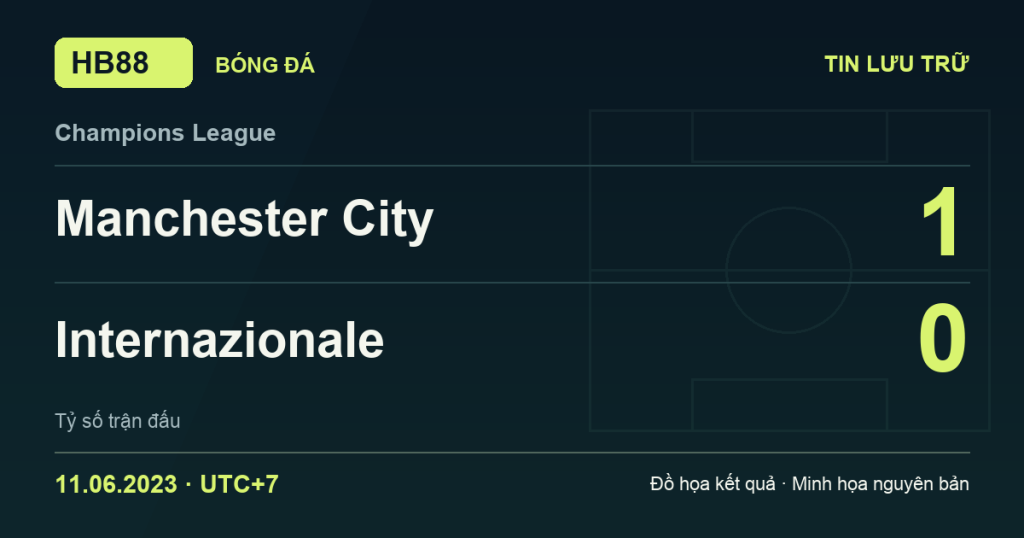 Đồ họa kết quả trận Manchester City 1–0 Internazionale: kết quả Champions League ngày 11/06/2023 (giờ Việt Nam).