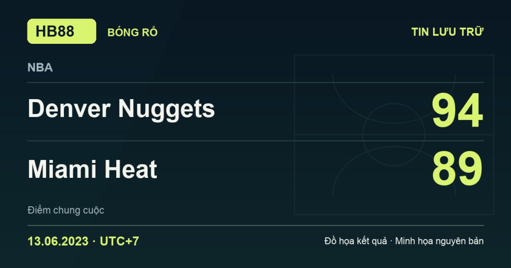 Đồ họa kết quả trận Denver Nuggets 94–89 Miami Heat: kết quả NBA ngày 13/06/2023 (giờ Việt Nam).