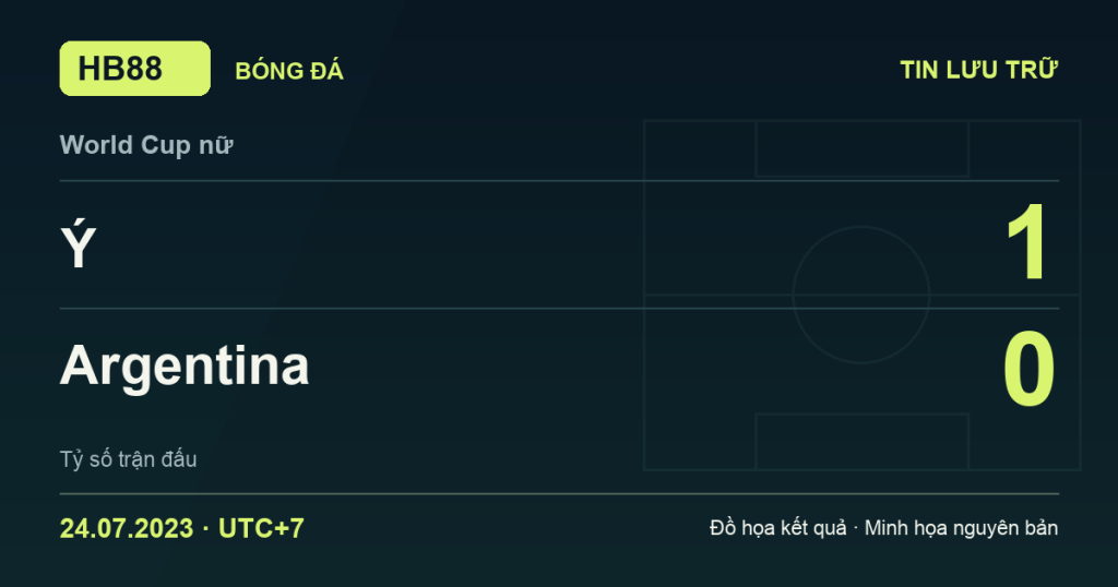 Đồ họa kết quả trận Ý 1–0 Argentina: kết quả World Cup nữ ngày 24/07/2023 (giờ Việt Nam).