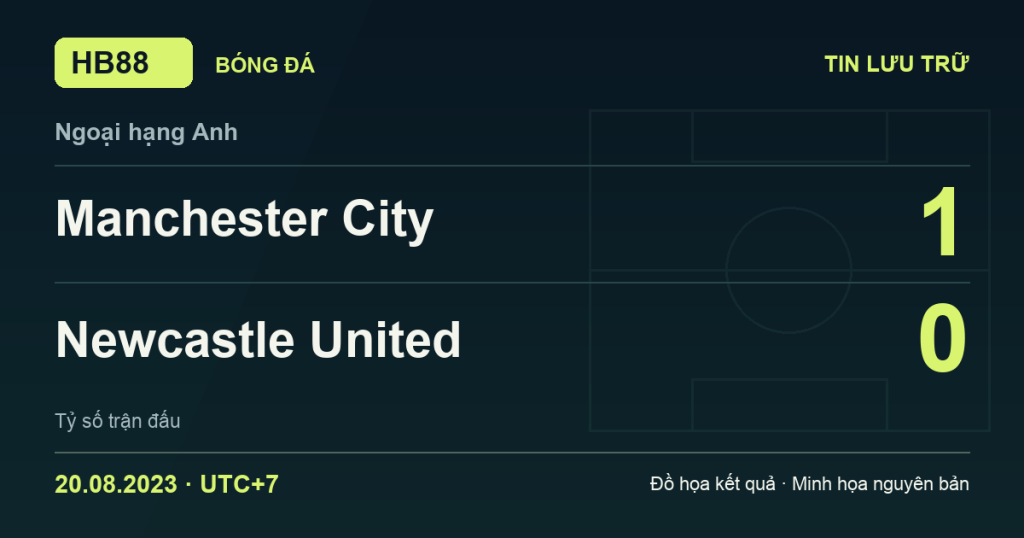 Đồ họa kết quả trận Manchester City 1–0 Newcastle United: kết quả Ngoại hạng Anh ngày 20/08/2023 (giờ Việt Nam).