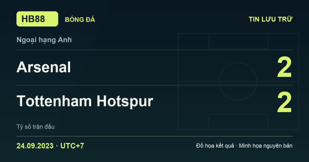Đồ họa kết quả trận Arsenal 2–2 Tottenham Hotspur: kết quả Ngoại hạng Anh ngày 24/09/2023 (giờ Việt Nam).
