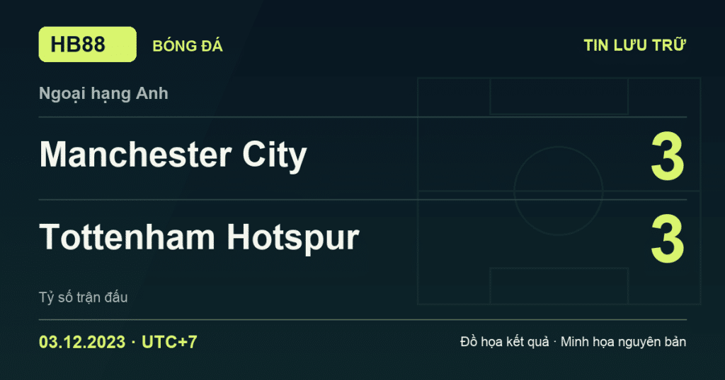 Đồ họa kết quả trận Manchester City 3–3 Tottenham Hotspur: kết quả Ngoại hạng Anh ngày 03/12/2023 (giờ Việt Nam).