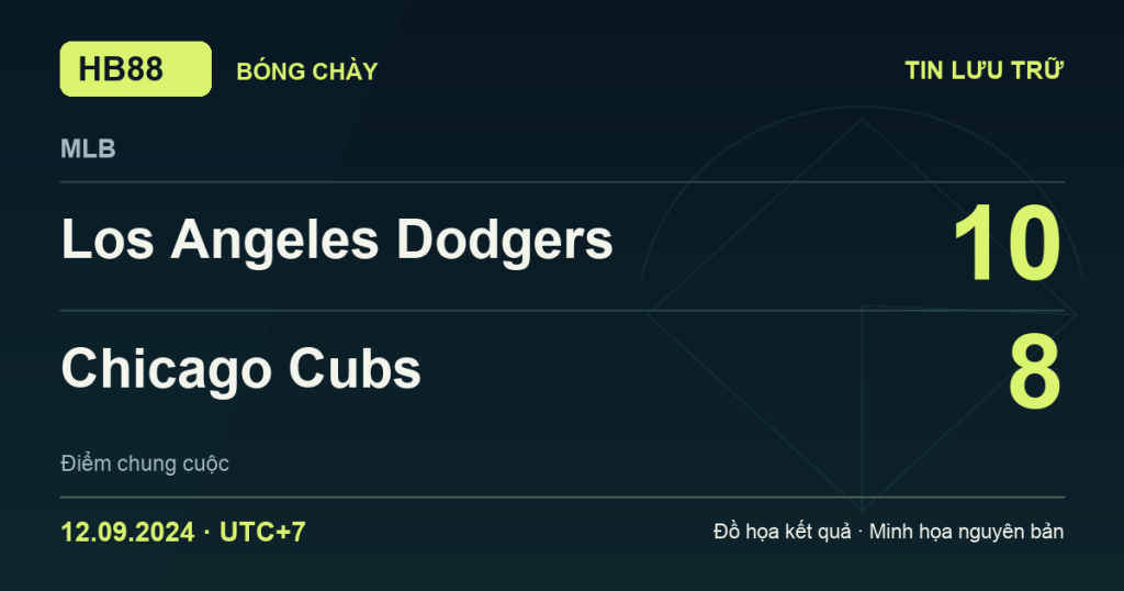 Đồ họa kết quả trận Los Angeles Dodgers 10–8 Chicago Cubs: kết quả MLB ngày 12/09/2024 (giờ Việt Nam).