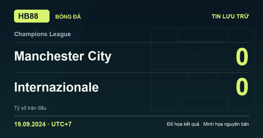 Đồ họa kết quả trận Manchester City 0–0 Internazionale: kết quả Champions League ngày 19/09/2024 (giờ Việt Nam).