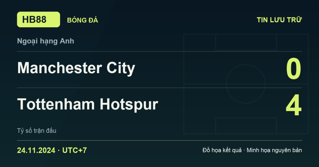 Đồ họa kết quả trận Manchester City 0–4 Tottenham Hotspur: kết quả Ngoại hạng Anh ngày 24/11/2024 (giờ Việt Nam).