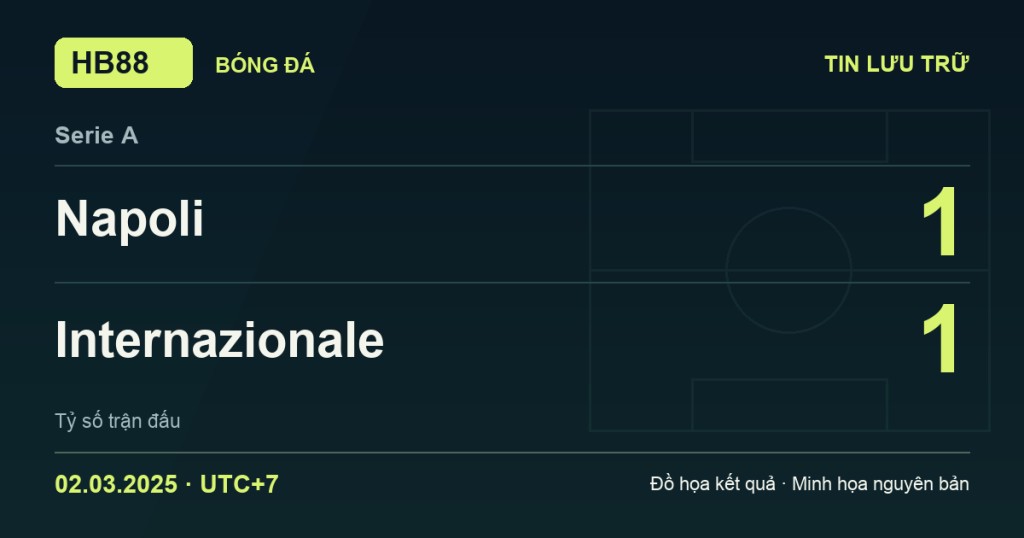 Đồ họa kết quả trận Napoli 1–1 Internazionale: kết quả Serie A ngày 02/03/2025 (giờ Việt Nam).