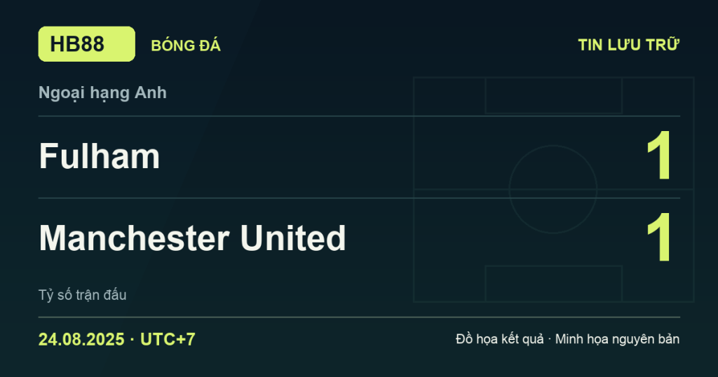 Đồ họa kết quả trận Fulham 1–1 Manchester United: kết quả Ngoại hạng Anh ngày 24/08/2025 (giờ Việt Nam).
