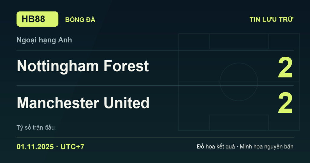 Đồ họa kết quả trận Nottingham Forest 2–2 Manchester United: kết quả Ngoại hạng Anh ngày 01/11/2025 (giờ Việt Nam).