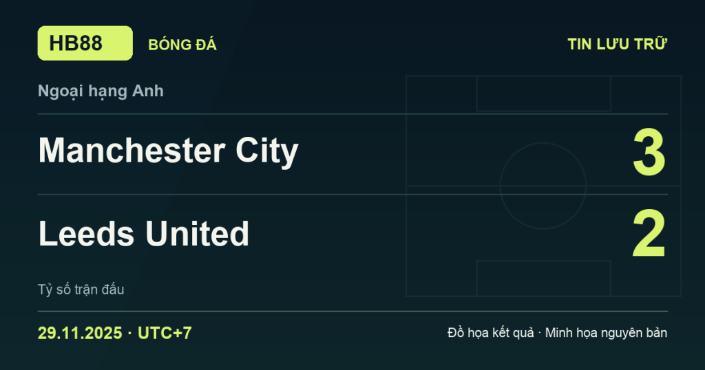 Đồ họa kết quả trận Manchester City 3–2 Leeds United: kết quả Ngoại hạng Anh ngày 29/11/2025 (giờ Việt Nam).