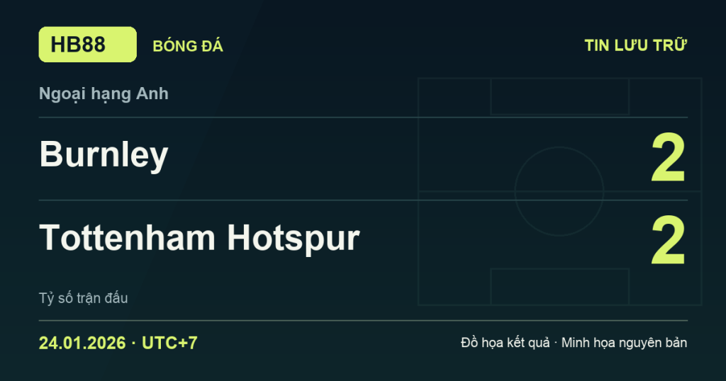 Đồ họa kết quả trận Burnley 2–2 Tottenham Hotspur: kết quả Ngoại hạng Anh ngày 24/01/2026 (giờ Việt Nam).