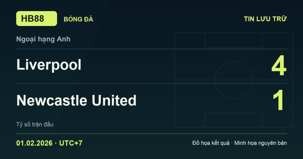 Đồ họa kết quả trận Liverpool 4–1 Newcastle United: kết quả Ngoại hạng Anh ngày 01/02/2026 (giờ Việt Nam).