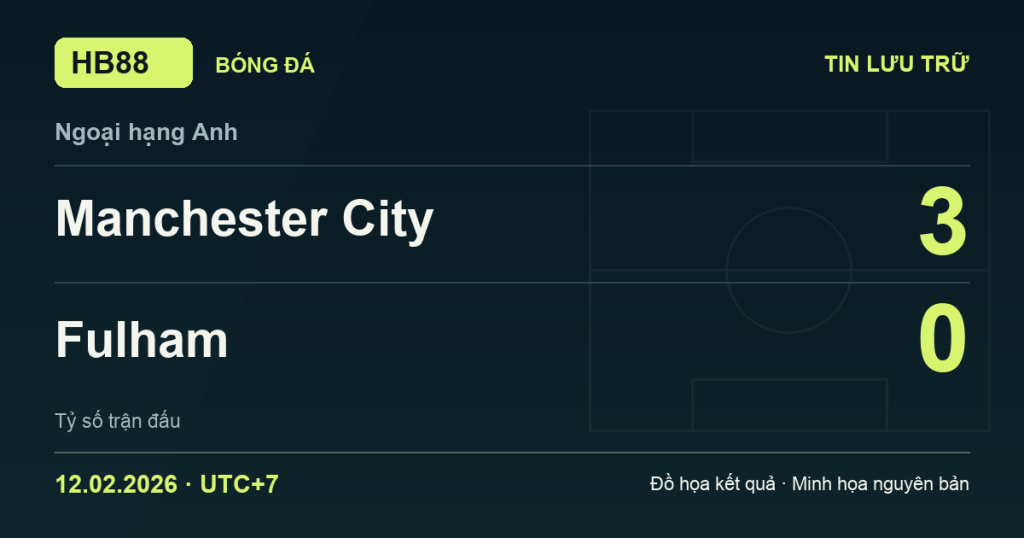 Đồ họa kết quả trận Manchester City 3–0 Fulham: kết quả Ngoại hạng Anh ngày 12/02/2026 (giờ Việt Nam).