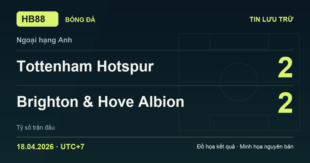 Đồ họa kết quả trận Tottenham Hotspur 2–2 Brighton & Hove Albion: kết quả Ngoại hạng Anh ngày 18/04/2026 (giờ Việt Nam).
