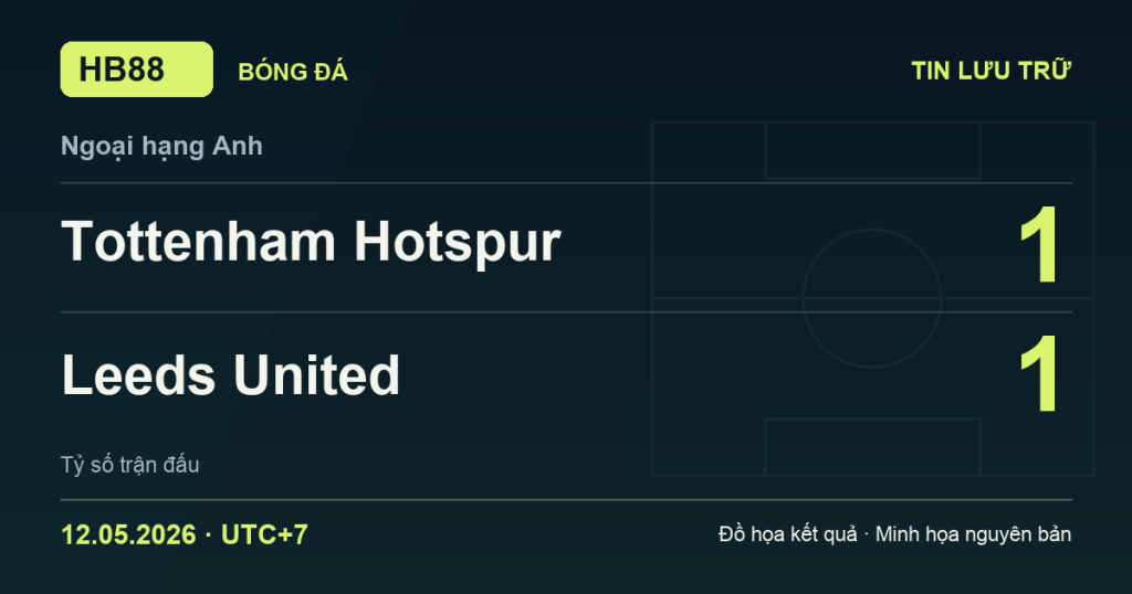 Đồ họa kết quả trận Tottenham Hotspur 1–1 Leeds United: kết quả Ngoại hạng Anh ngày 12/05/2026 (giờ Việt Nam).