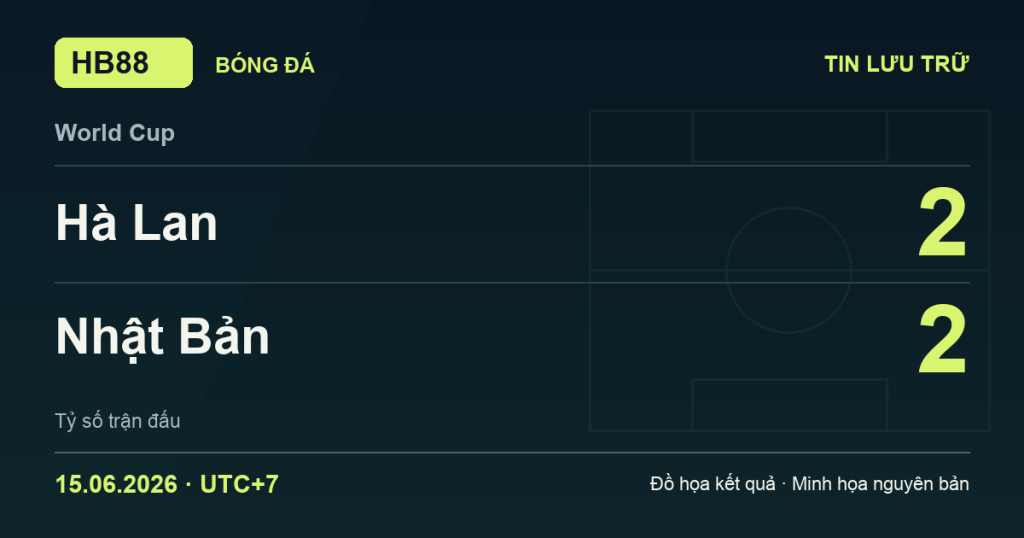 Đồ họa kết quả trận Hà Lan 2–2 Nhật Bản: kết quả World Cup ngày 15/06/2026 (giờ Việt Nam).