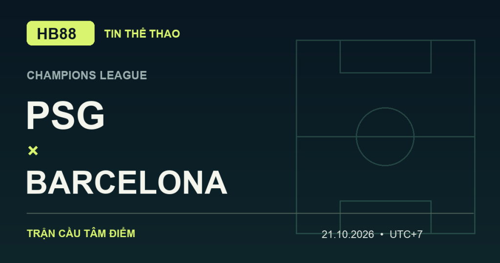 Đồ họa minh họa PSG gặp Barcelona tại Champions League, ngày 21/10/2026 theo giờ Việt Nam.